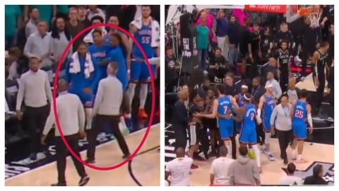NBA(影)／嚇到教練！馬刺雷霆「大場面衝突」板凳球員「假動作」衝上場網友笑翻