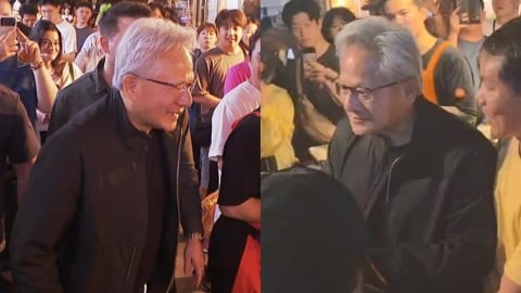 黃仁勳突襲饒河夜市緊盯「新寵」!親切合照忍不住「偷啃烤玉米」讚:好呷