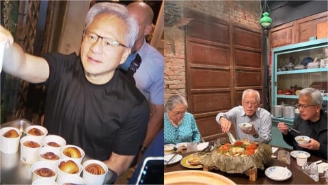 「乾爹的爹」露面了!黃仁勳訪台揪爸媽吃「這餐廳」暖哭全網:畫面比財報好看