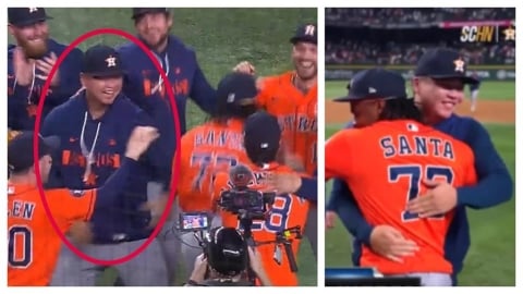 MLB(影)/你有看過鄧愷威這麼嗨嗎?太空人無安打比賽衝上場慶祝畫面曝光