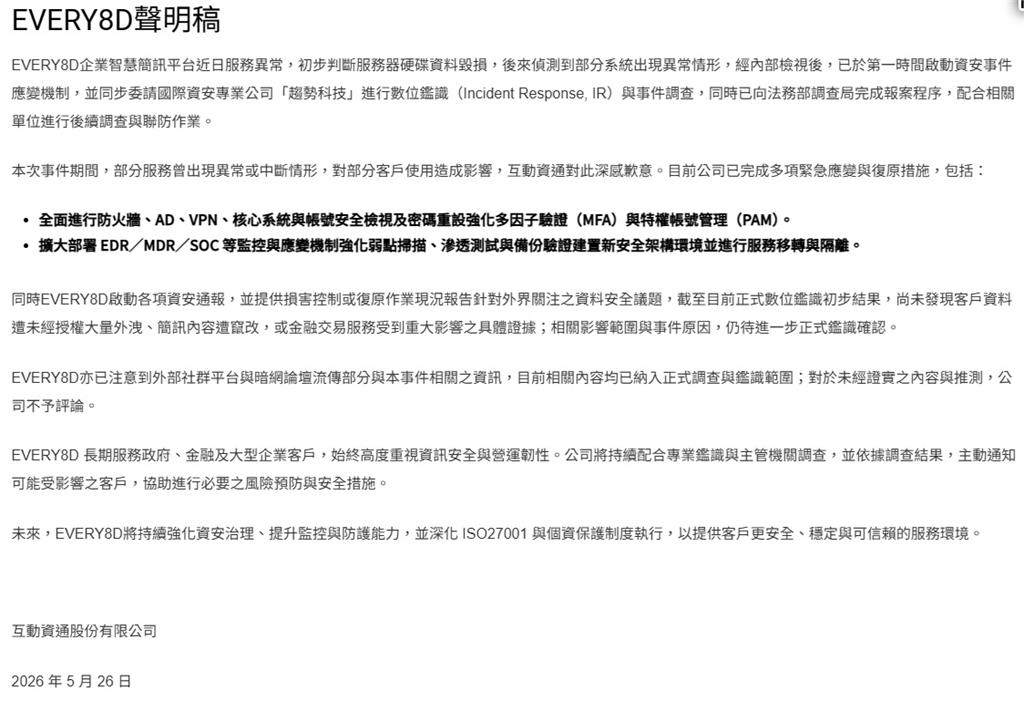 黃燈級資安警訊!OTP驗證平台Every8D被駭 政府、企業大量簡訊曝光
