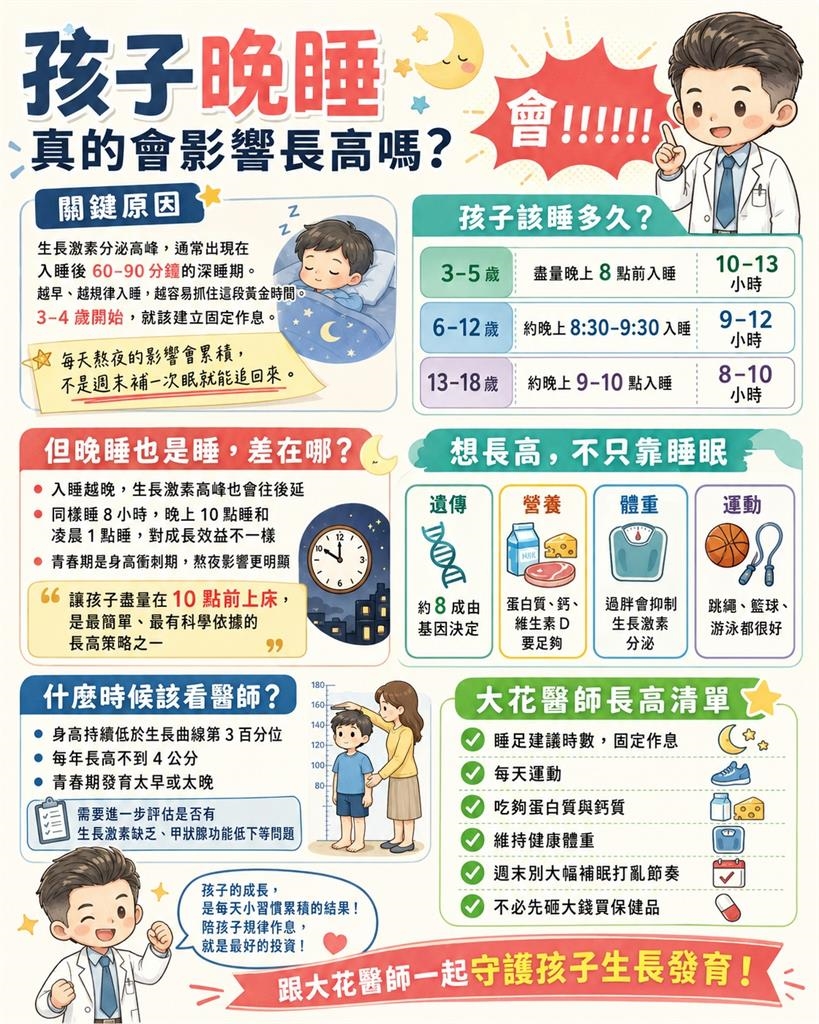 晚睡真的長不高！醫師提醒「最佳入睡時間表」更關鍵：每個年齡層不一樣