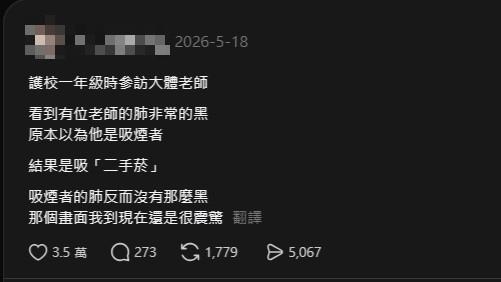 吸二手菸比一手菸更毒! 護校生見大體老師「黑肺」畫面嚇傻