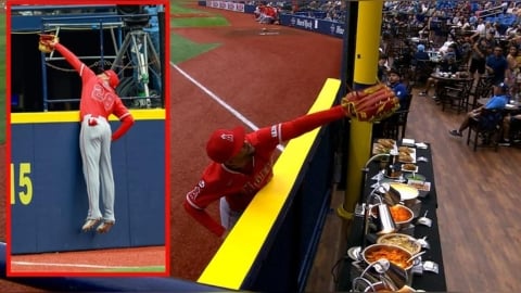MLB(影)/「Hi Siri」又是天使外野手攔截全壘打!希瑞空中搶案沒收滿貫砲