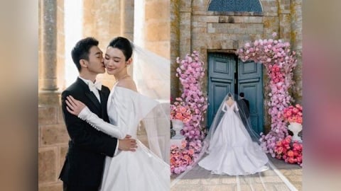 何猷君、奚夢瑤法國辦世紀婚禮　戴839萬名錶披Dior白紗