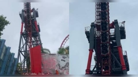 暴雨強風突襲麗寶!斷軌飛車半空卡住20人驚魂