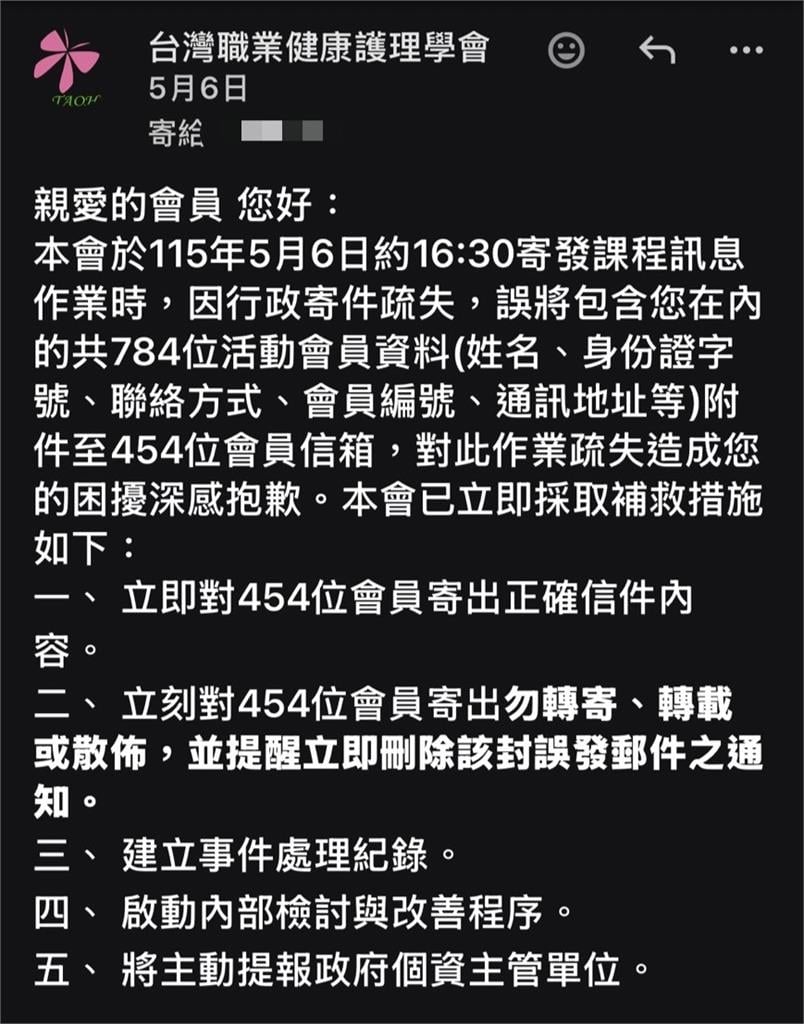 獨家! 學會誤寄會員檔案 近800名護理師個資外洩