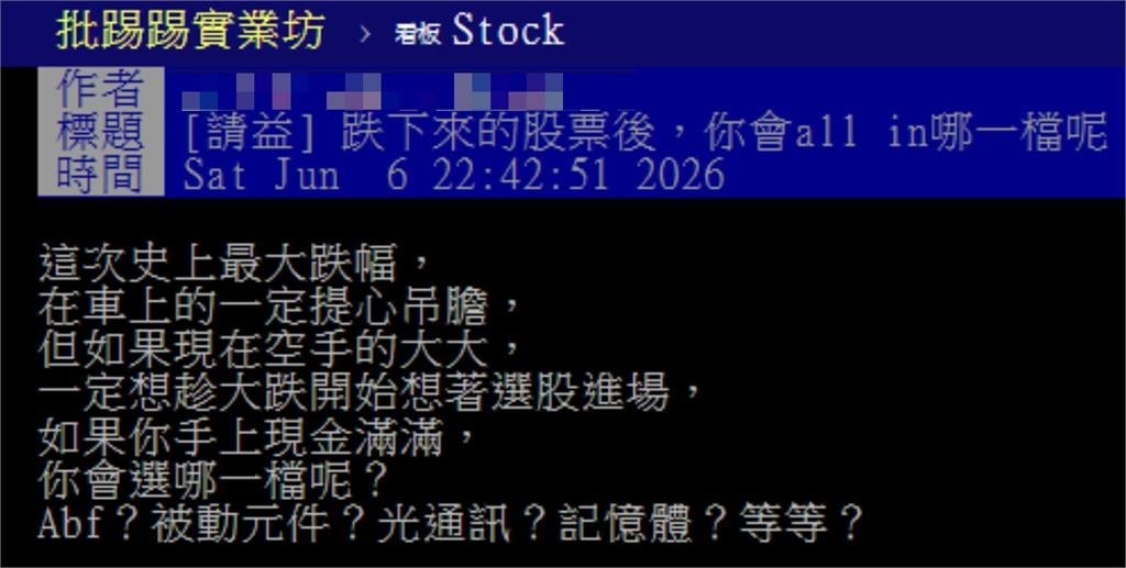 台股一開盤猛下殺!網嗨問「要撿哪檔」一票人狂點名「1版本解答」:送分題