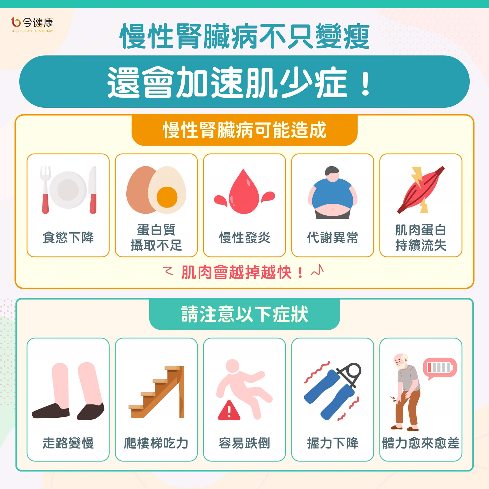 慢性腎臟病不是只有洗腎!醫揭「泡水高貧倦」5警訊:年紀大更要小心肌少症