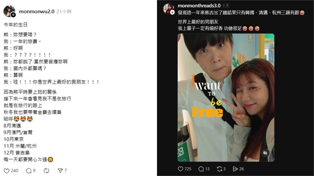 「台灣第一暗黑女星」遭疑分手?吳夢夢大方親回:男友娶別人我幫她做月子