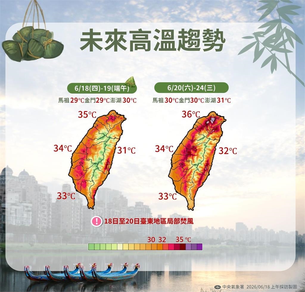 快新聞/端午節準備熱翻了!連假天氣一次看 高溫36度區域全曝光
