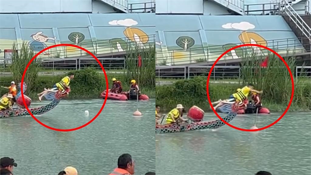 龍舟賽奪標手「雙腳懸空後翻」掉進水裡!鼓手秒轉身「代打」成功奪標