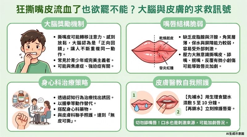 撕嘴皮撕到流血仍停不下來?醫揭可能與大腦1機制有關 當心是情緒警訊