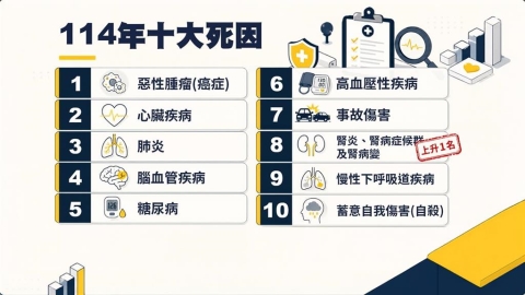 最新十大死因出爐! 癌症蟬聯44年榜首﹑腎病升至第8名