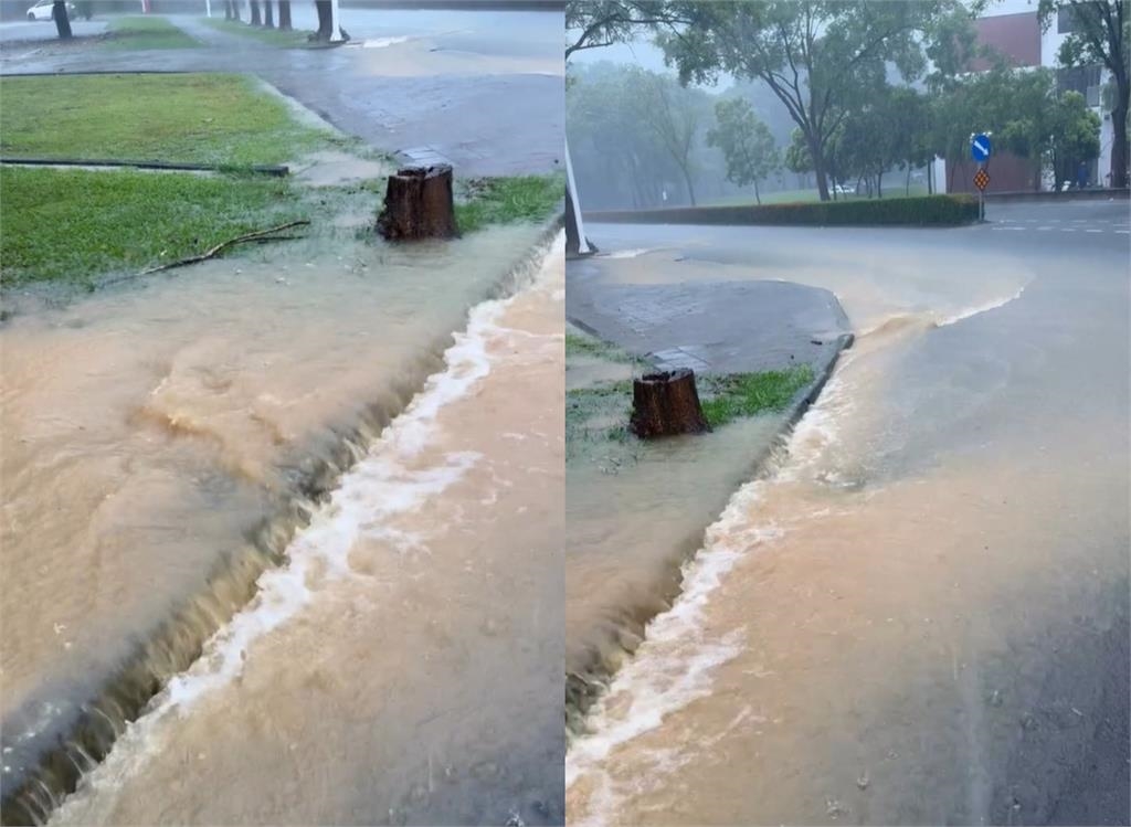 雨彈狂炸屏科「馬路慘變黃河」！騎士打滑「連人帶車摔飛」3秒驚險畫面曝光