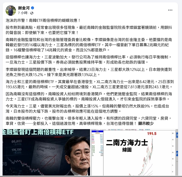 台股血洗元凶找到了?謝金河示警「1類ETF」掀泡沫危機 點名台灣人1現象要小心