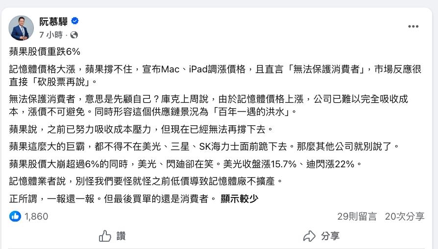 蘋果「漲一波超凶」害台股狂瀉1683點？阮慕驊示警：小心柿子撿軟的吃