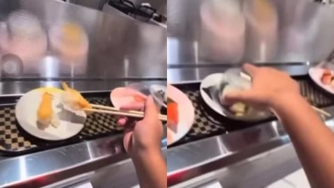 屁孩「迴轉台夾壽司來吃」咬完料放回！噁片流出「竟是員工幹的」公司回應了