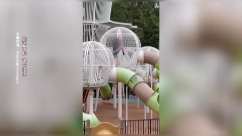 蜘蛛人上身？　男童危險攀爬溜滑梯鑽籠