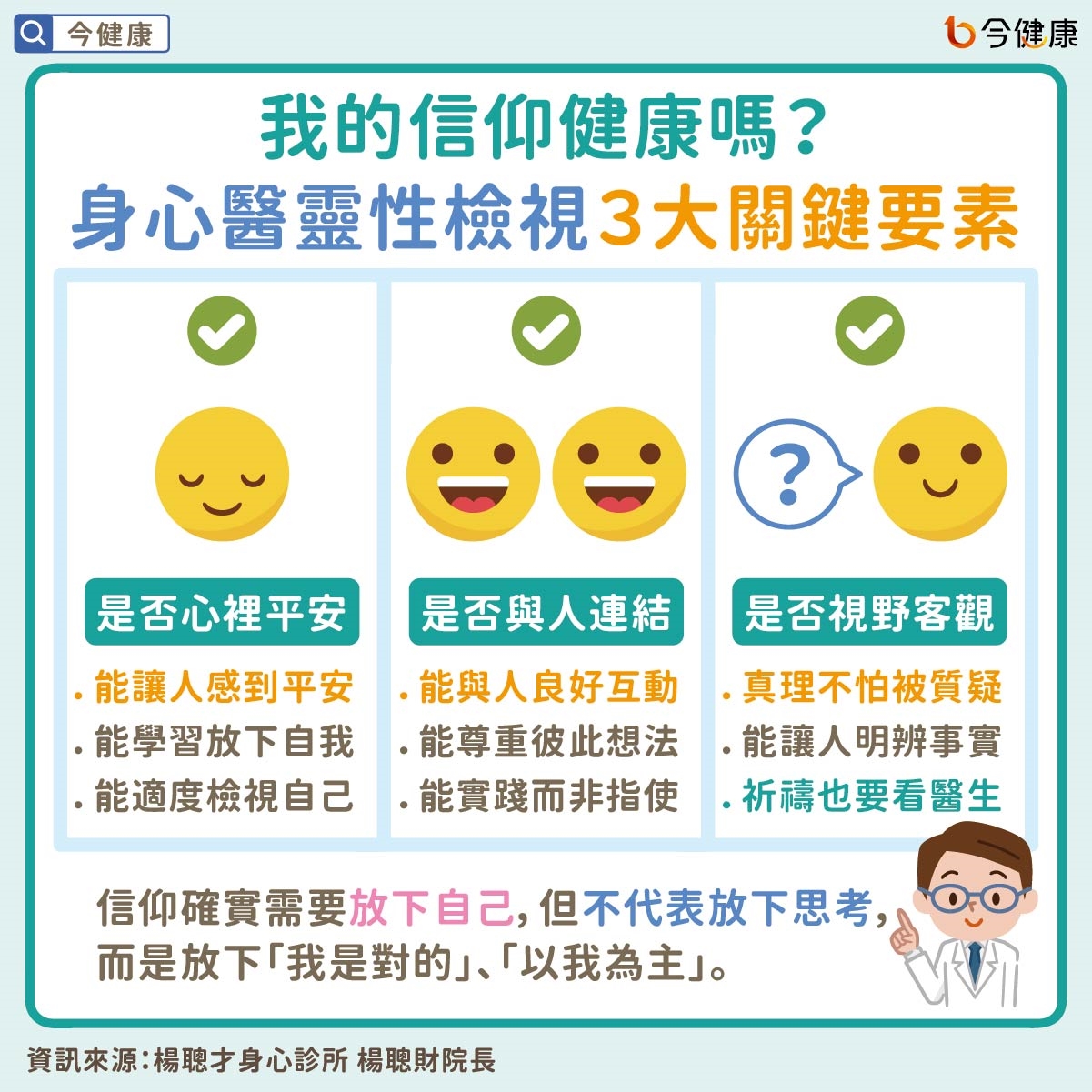 我的信仰健康嗎？身心醫靈性檢視３大關鍵要素