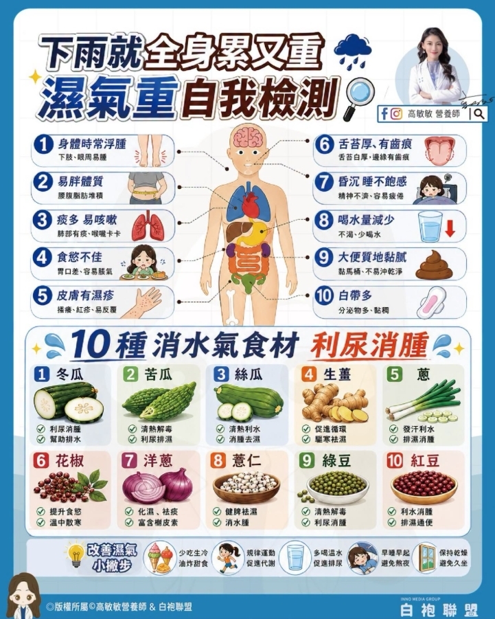 下雨天不舒服不一定是「濕氣重」!營養師揭「10種食材」維持身體機能