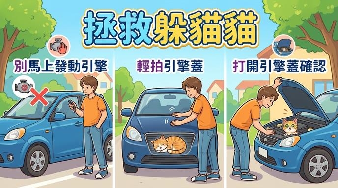喵星人躲引擎室避暑 台中車主不知情 邊開車邊掉貓