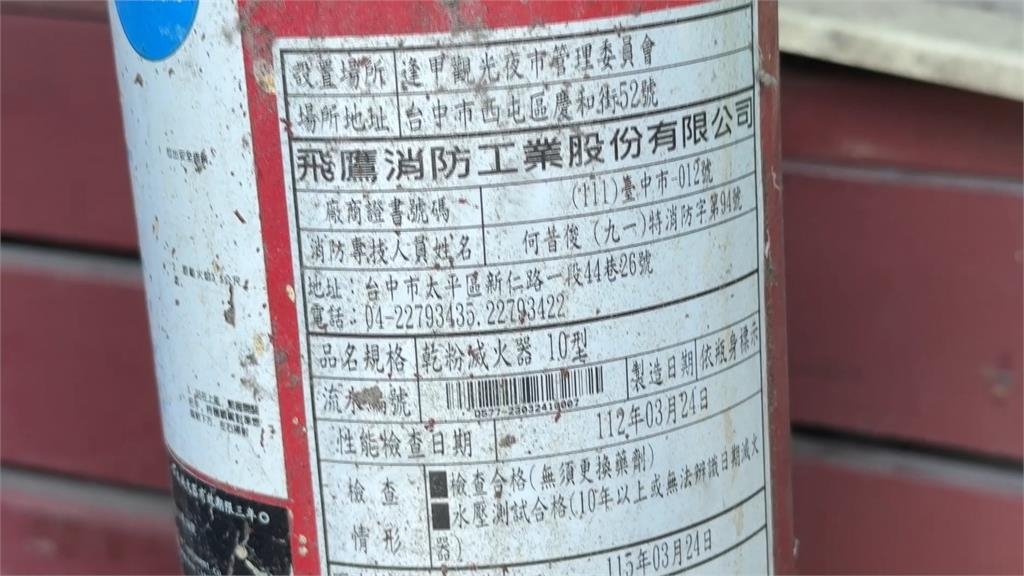逢甲夜市安全隱患! 文華路一排滅火器竟全過檢修期