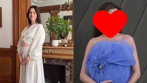 43歲安海瑟薇懷三胎宛如少女!藍色仙氣禮服亮相紅毯網讚:最美孕婦