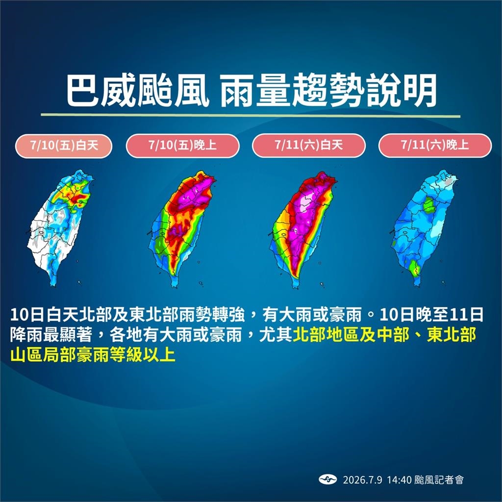 快新聞/強颱巴威撲台!氣象署下午發布海警「颱風假有望」 風雨最劇烈時刻曝光