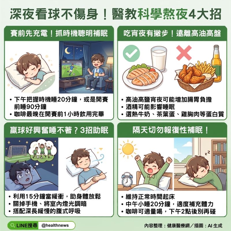 世界盃4強賽凌晨登場!熬夜看球怕隔天沒精神?醫教賽前賽後4重點應對