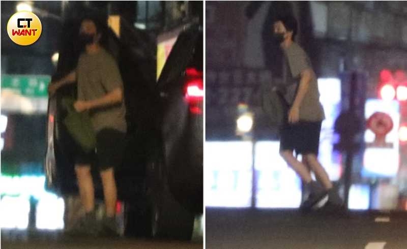 晚間吳慷仁開車載邵雨薇出門買晚餐。為了貪圖方便，吳慷仁直接穿越馬路。（圖／本刊攝影組）