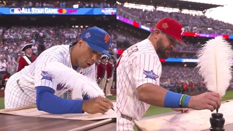 MLB(影)/致敬250年的經典!全明星「拿巨大羽毛筆簽名」復刻簽署「獨立宣言」