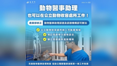 強化公職獸醫輔助戰力！農業部防檢署修正動醫助理認證辦法 保障毛孩權益！