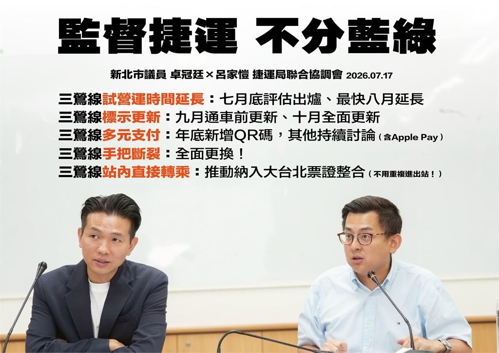 快新聞／藍綠議員出手了！捷運三鶯線試營運時間有望延長　促捷運局改善5方向