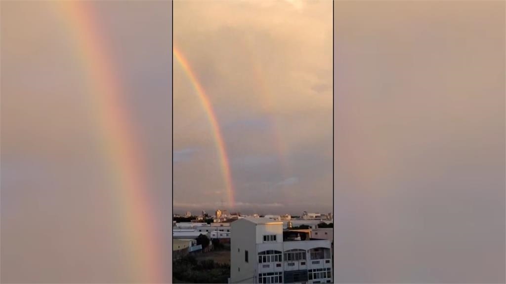 彰化花壇沒下雨卻有美景　「雙彩虹」巨大清晰高掛天際