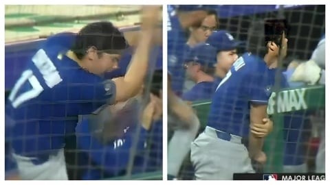 MLB(影)/道奇巨星大谷翔平受傷了?「遭釘鞋劃過手臂」表情相當痛苦