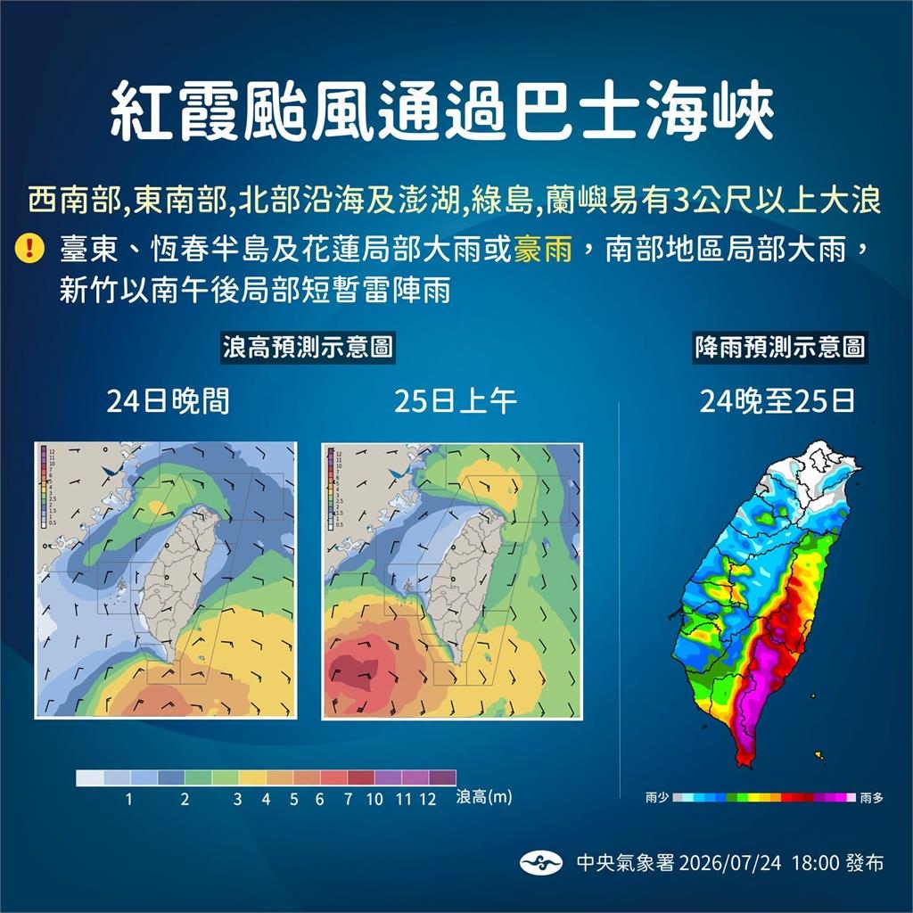 快新聞/出門帶傘!7/25多縣市嚴防豪大雨 紅霞颱風最新路徑曝光