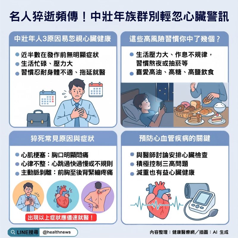 知名牙醫、演員相繼猝逝!醫示警:中壯年族群「3原因」易忽略心臟警訊