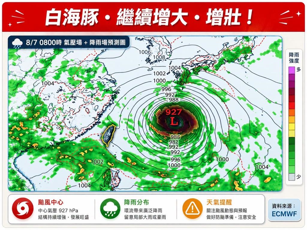 強颱白海豚「路徑西修」持續增大!直撲日本機率下降⋯恐靠近台灣一地區