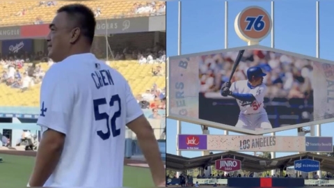 MLB(影)/台將登大聯盟第1人!「台灣巨砲」陳金鋒重返道奇再穿52號球衣開球