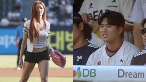 運動美女(影)／「水彈女王」權恩妃開球！球場濕身白色背心辣翻　斗山熊球員當場看傻