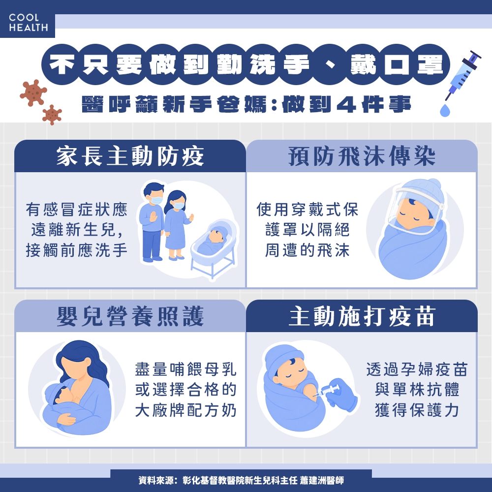 除了RSV長效型單株抗體、RSV孕婦疫苗，新手爸媽還能怎麼做？日常防護一起守住寶寶第一年