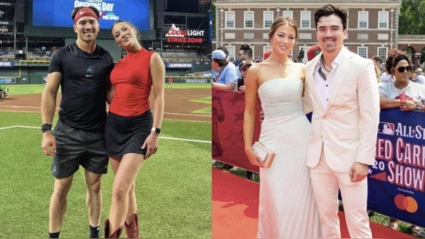 MLB(影)/台美混血卡仔與「美國小姐」女友場上曬恩愛!賽前獻唱大谷翔平場邊鼓掌