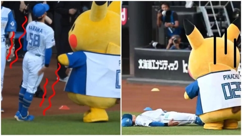 日職(影)/皮卡丘「十萬伏特」命中!火腿內野手全身抽動倒地 球場秒變寶可夢對戰