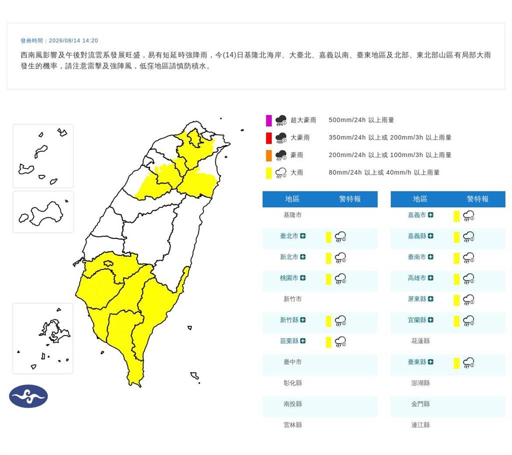 快新聞/快躲雨!12縣市大雨特報 屏東慎防大雷雨