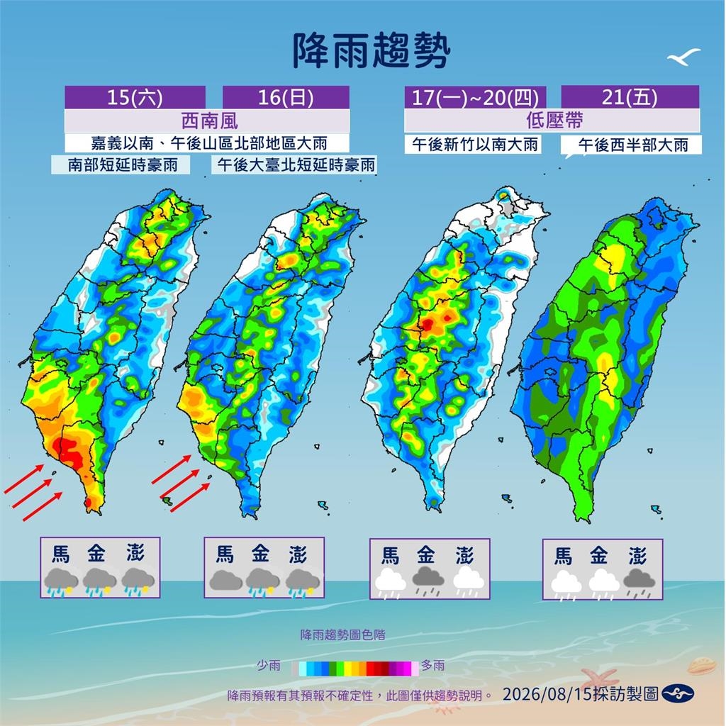 快新聞/雨神不走!西南風接力低壓帶 下週「這天起」雨勢恐更猛