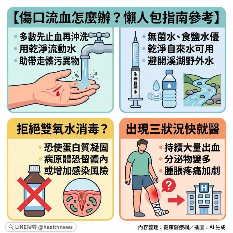 傷口流血可沖水嗎？醫：水源、傷口狀況都要考量　不建議用雙氧水消毒