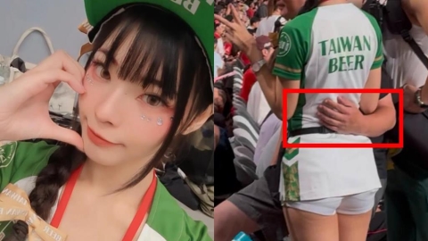 台啤女孩突遭男球迷「摟背摸腰」畫面曝光!本尊還原當下:有試圖手肘頂掉但失敗