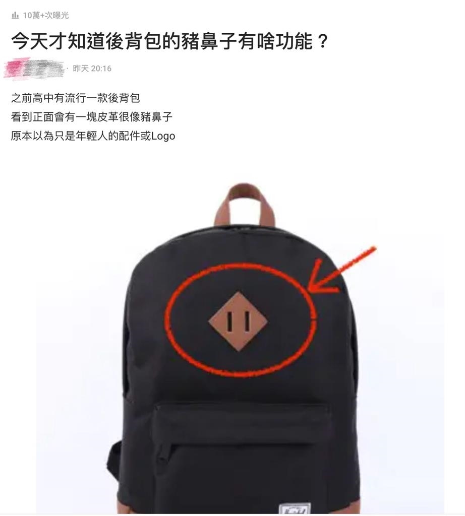 後背包「豬鼻子」設計不是Logo 創辦人揭真實的用途!網驚「超方便」