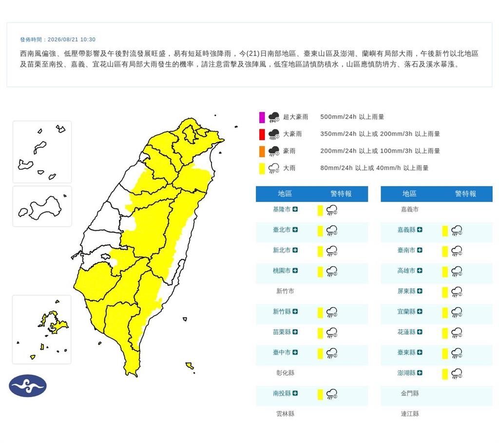 快新聞/北北基等共16縣市大雨特報 南部3地區慎防大雷雨